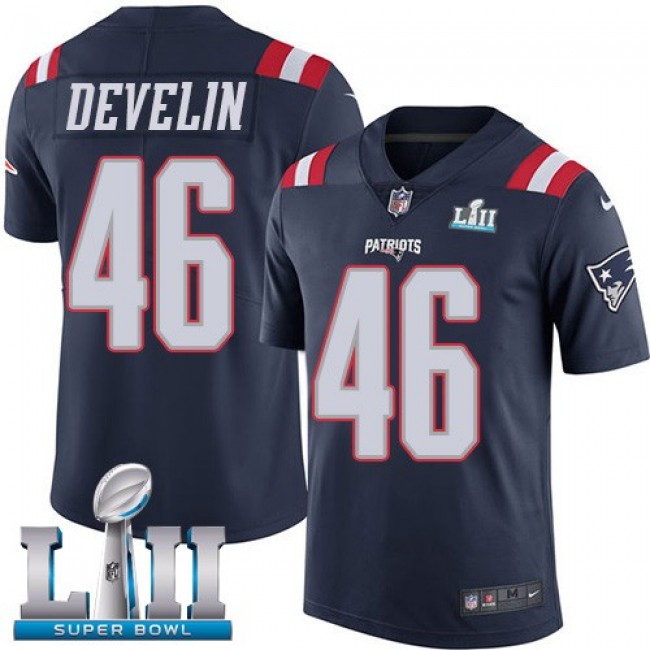 New England Patriots #46 James Develin Navy Blue Super Bowl LII Youth Stitched NFL Limited Rush Jersey
