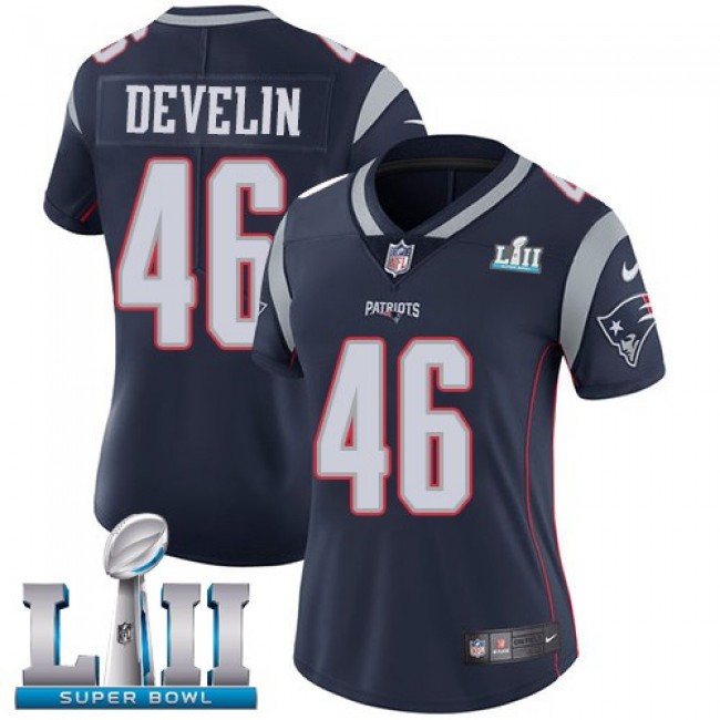 Women's Patriots #46 James Develin Navy Blue Team Color Super Bowl LII Stitched NFL Vapor Untouchable Limited Jersey