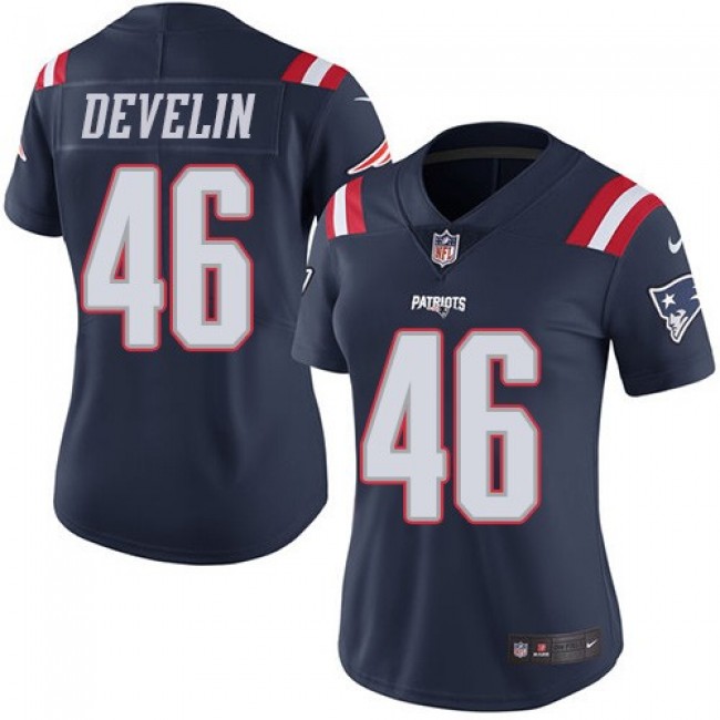 Women's Patriots #46 James Develin Navy Blue Stitched NFL Limited Rush Jersey