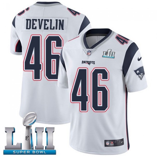 New England Patriots #46 James Develin White Super Bowl LII Youth Stitched NFL Vapor Untouchable Limited Jersey