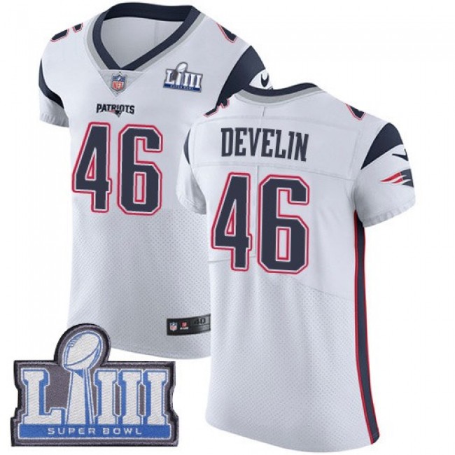 Nike Patriots #46 James Develin White Super Bowl LIII Bound Men's Stitched NFL Vapor Untouchable Elite Jersey