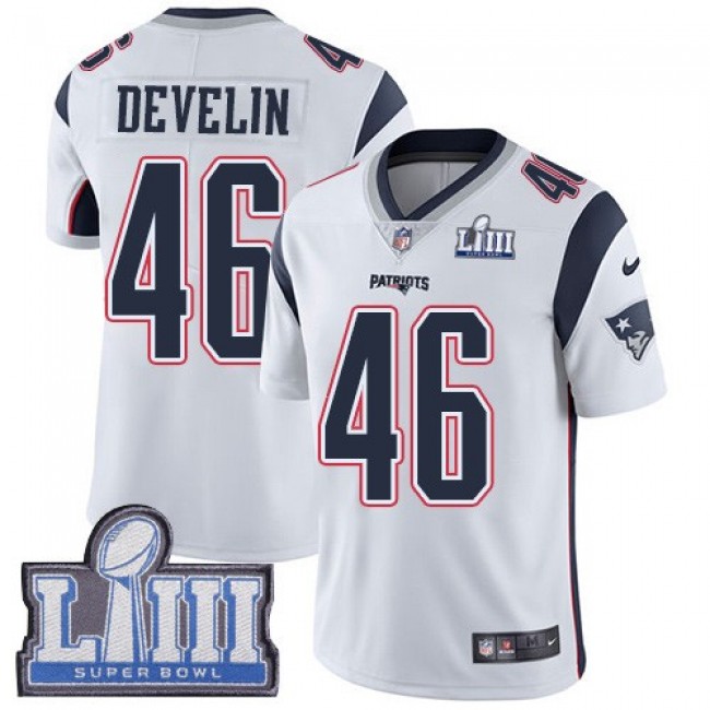 Nike Patriots #46 James Develin White Super Bowl LIII Bound Men's Stitched NFL Vapor Untouchable Limited Jersey