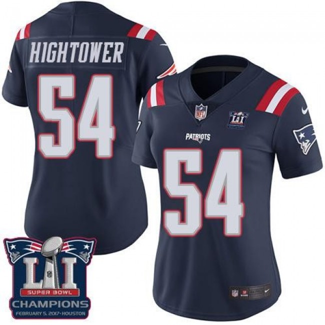 Women's Patriots #54 Dont'a Hightower Navy Blue Super Bowl LI Champions Stitched NFL Limited Rush Jersey