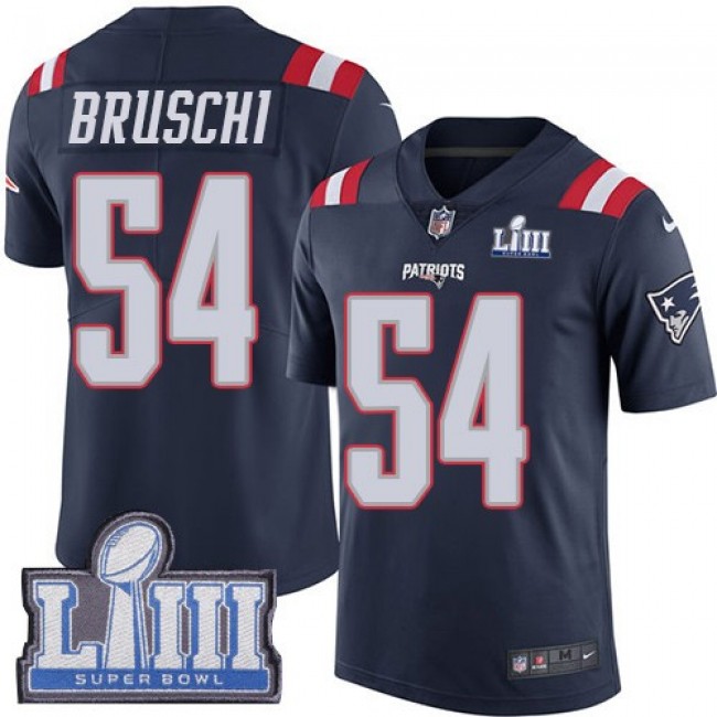 Nike Patriots #54 Tedy Bruschi Navy Blue Super Bowl LIII Bound Men's Stitched NFL Limited Rush Jersey