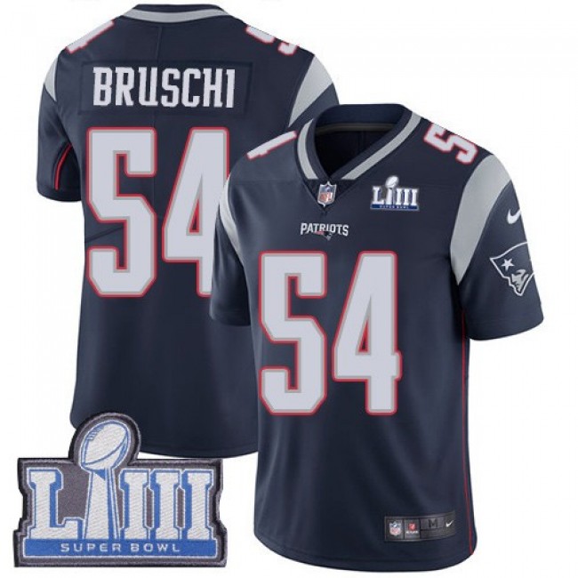 Nike Patriots #54 Tedy Bruschi Navy Blue Team Color Super Bowl LIII Bound Men's Stitched NFL Vapor Untouchable Limited Jersey
