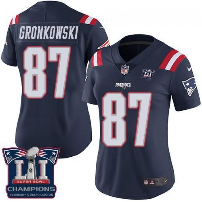 Women's Patriots #87 Rob Gronkowski Navy Blue Super Bowl LI Champions Stitched NFL Limited Rush Jersey
