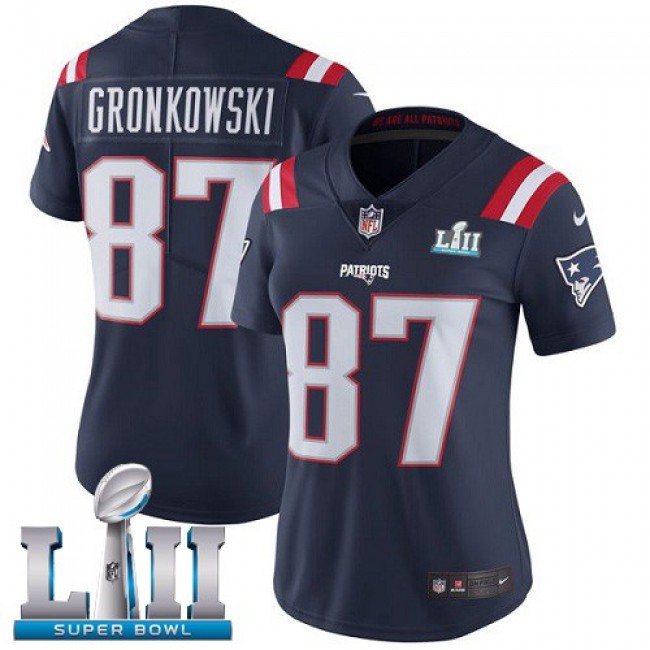 Women's Patriots #87 Rob Gronkowski Navy Blue Super Bowl LII Stitched NFL Limited Rush Jersey