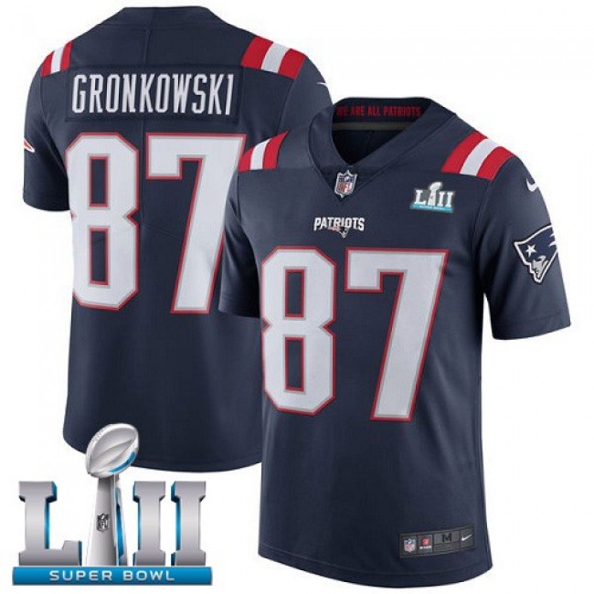 New England Patriots #87 Rob Gronkowski Navy Blue Super Bowl LII Youth Stitched NFL Limited Rush Jersey