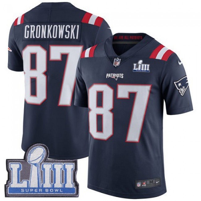Nike Patriots #87 Rob Gronkowski Navy Blue Super Bowl LIII Bound Men's Stitched NFL Limited Rush Jersey