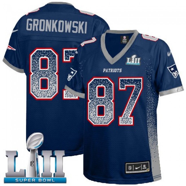 Women's Patriots #87 Rob Gronkowski Navy Blue Team Color Super Bowl LII Stitched NFL Elite Drift Jersey