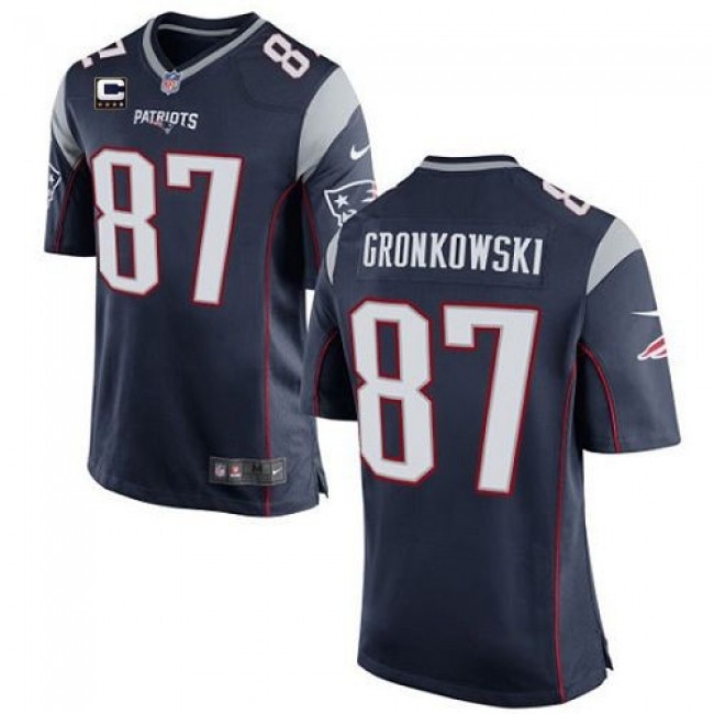 New England Patriots #87 Rob Gronkowski Navy Blue Team Color With C Patch Youth Stitched NFL New Elite Jersey