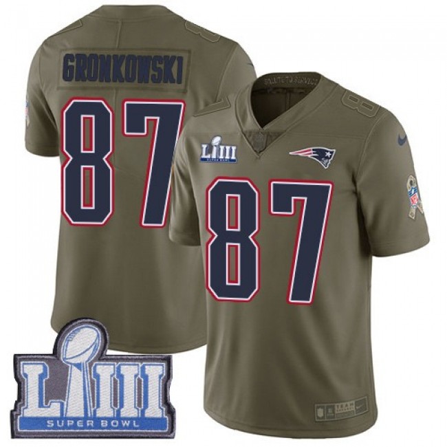 Nike Patriots #87 Rob Gronkowski Olive Super Bowl LIII Bound Men's Stitched NFL Limited 2017 Salute To Service Jersey