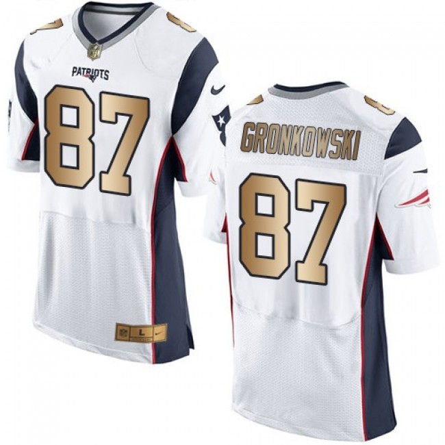 Nike Patriots #87 Rob Gronkowski White Men's Stitched NFL New Elite Gold Jersey