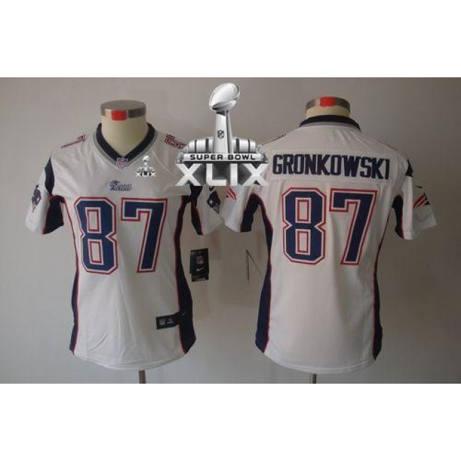 Women's Patriots #87 Rob Gronkowski White Super Bowl XLIX Stitched NFL Limited Jersey