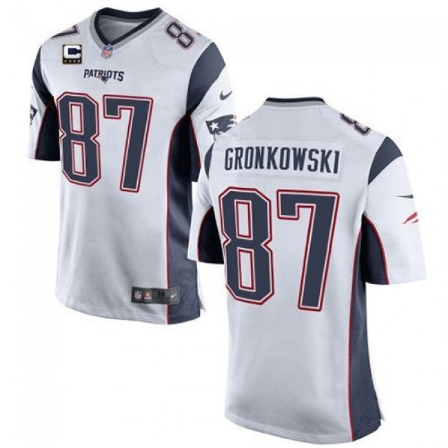 New England Patriots #87 Rob Gronkowski White With C Patch Youth Stitched NFL New Elite Jersey