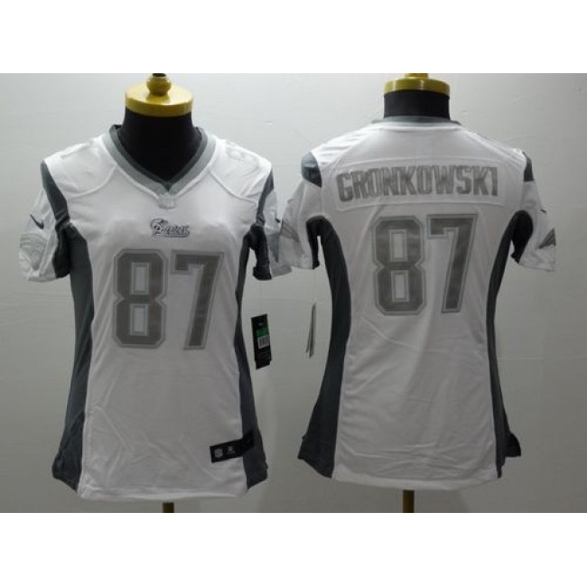 Women's Patriots #87 Rob Gronkowski White Stitched NFL Limited Platinum Jersey