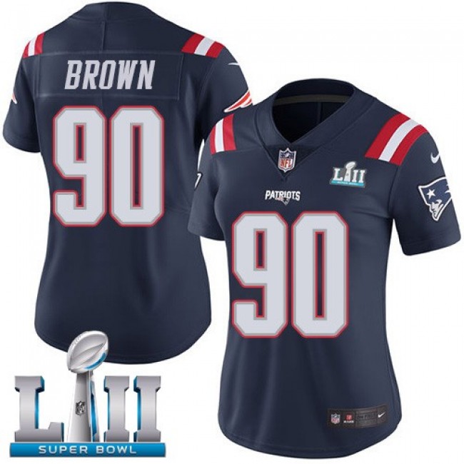 Women's Patriots #90 Malcom Brown Navy Blue Super Bowl LII Stitched NFL Limited Rush Jersey