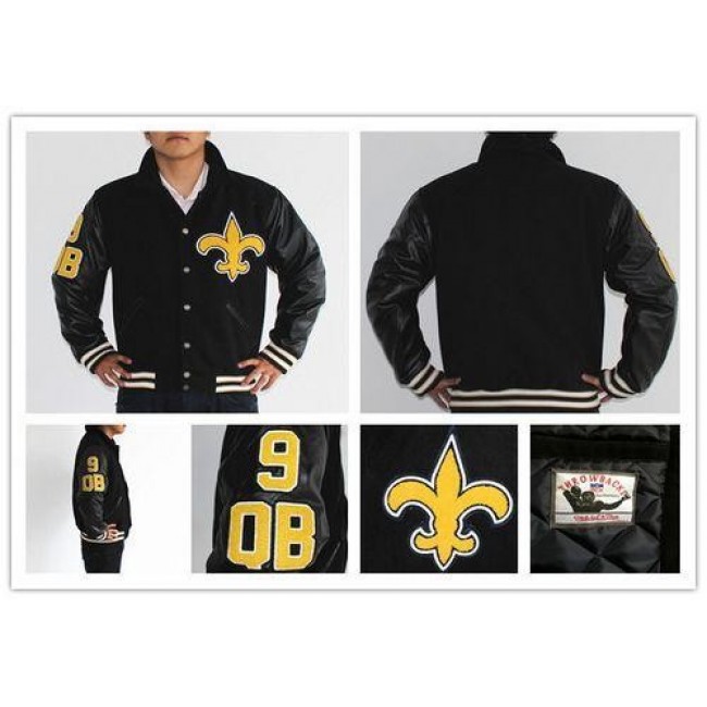 Mitchell And Ness NFL New Orleans Saints #9 Drew Brees Authentic Wool Jacket