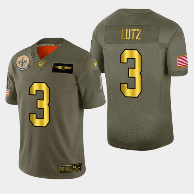 New Orleans Saints #3 Wil Lutz Men's Nike Olive Gold 2019 Salute to Service Limited NFL 100 Jersey