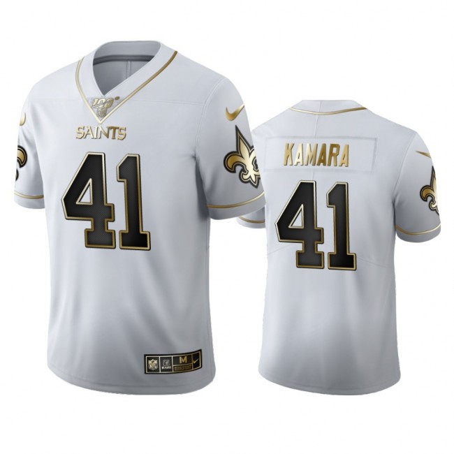 New Orleans Saints #41 Alvin Kamara Men's Nike White Golden Edition Vapor Limited NFL 100 Jersey