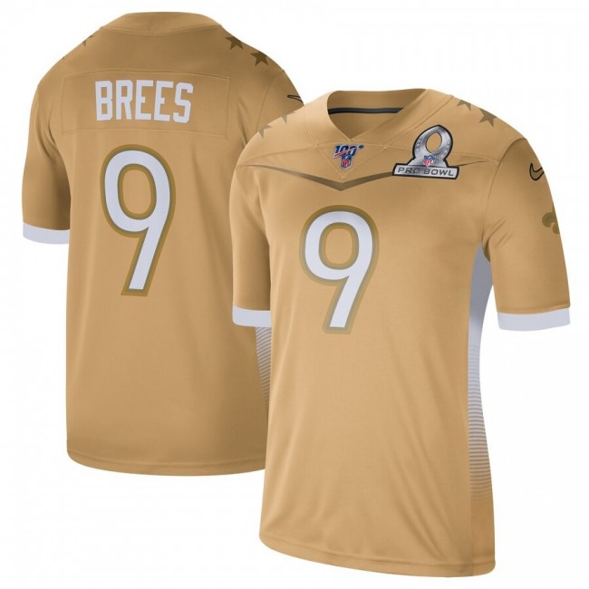 New Orleans Saints #9 Drew Brees Nike 2020 NFC Pro Bowl Game Jersey Gold