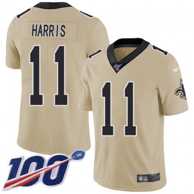 Nike Saints #11 Deonte Harris Gold Men's Stitched NFL Limited Inverted Legend 100th Season Jersey