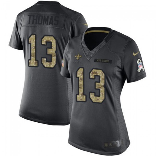 Women's Saints #13 Michael Thomas Black Stitched NFL Limited 2016 Salute to Service Jersey