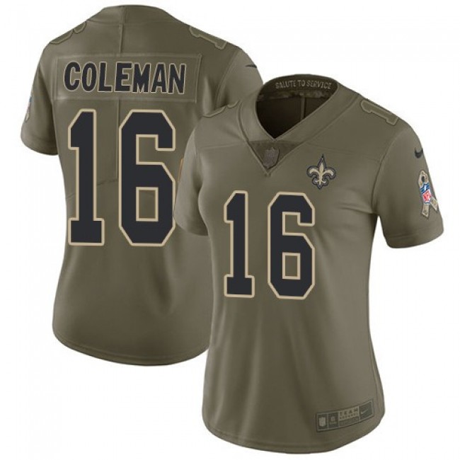 Women's Saints #16 Brandon Coleman Olive Stitched NFL Limited 2017 Salute to Service Jersey