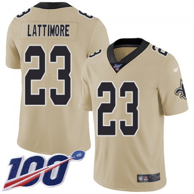 Nike Saints #23 Marshon Lattimore Gold Men's Stitched NFL Limited Inverted Legend 100th Season Jersey