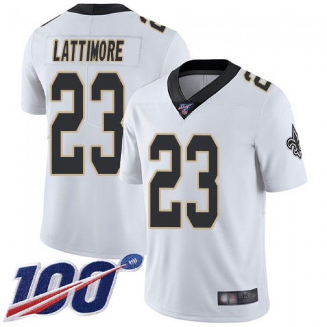 Nike Saints #23 Marshon Lattimore White Men's Stitched NFL 100th Season Vapor Limited Jersey