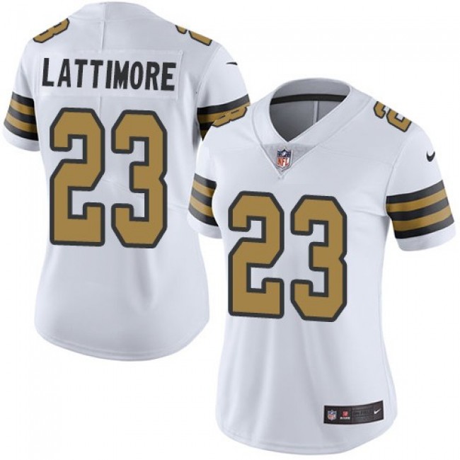 Women's Saints #23 Marshon Lattimore White Stitched NFL Limited Rush Jersey