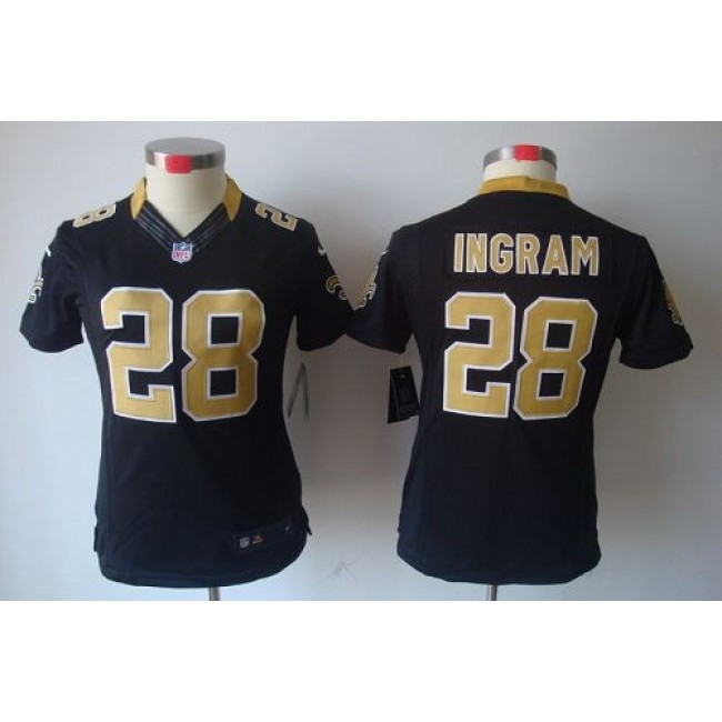 Women's Saints #28 Mark Ingram Black Team Color Stitched NFL Limited Jersey