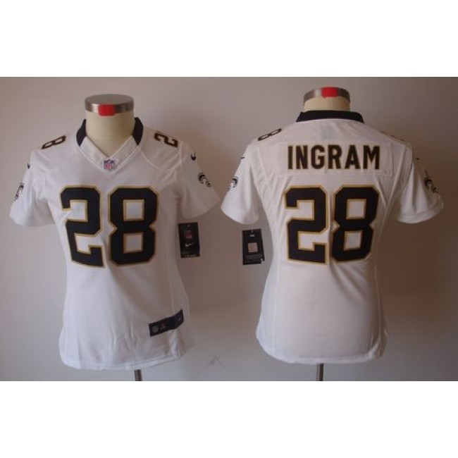 Women's Saints #28 Mark Ingram White Stitched NFL Limited Jersey