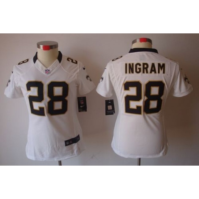 Women's Saints #28 Mark Ingram White Stitched NFL Limited Jersey