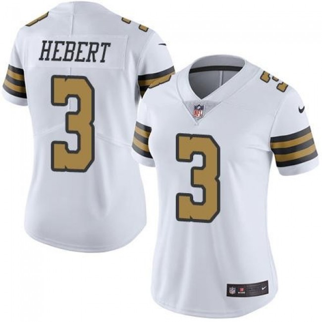 Women's Saints #3 Bobby Hebert White Stitched NFL Limited Rush Jersey