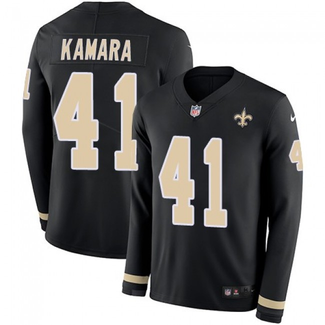Nike Saints #41 Alvin Kamara Black Team Color Men's Stitched NFL Limited Therma Long Sleeve Jersey