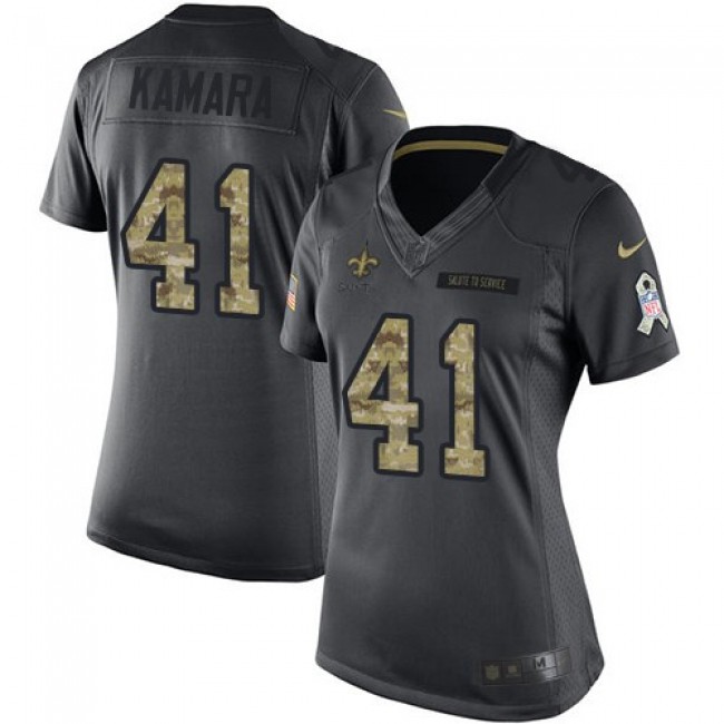 Women's Saints #41 Alvin Kamara Black Stitched NFL Limited 2016 Salute to Service Jersey