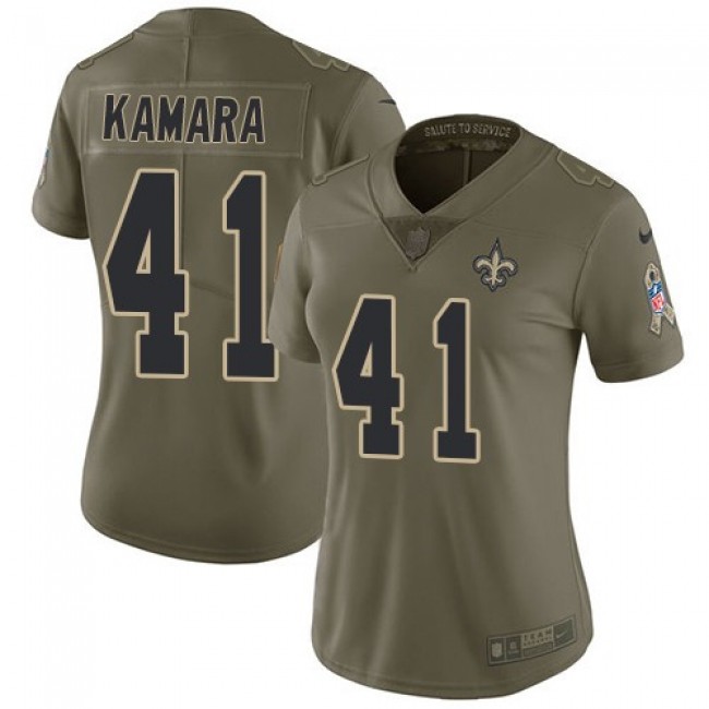 Women's Saints #41 Alvin Kamara Olive Stitched NFL Limited 2017 Salute to Service Jersey