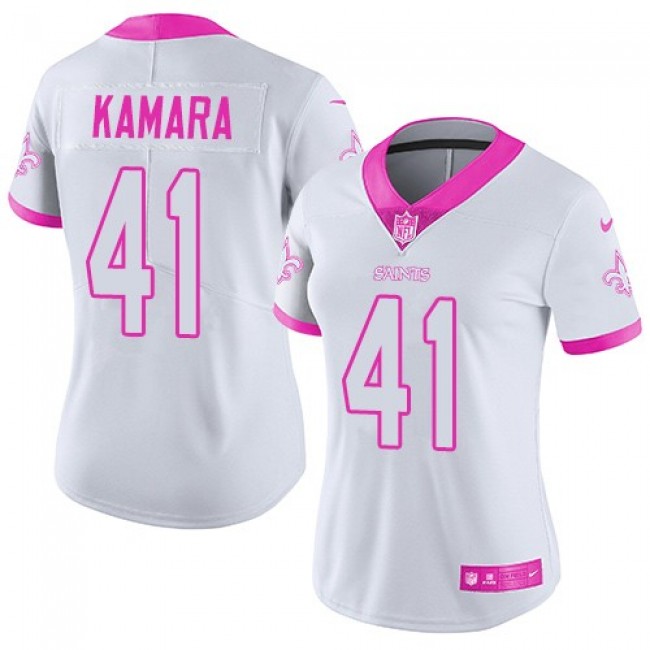 Women's Saints #41 Alvin Kamara White Pink Stitched NFL Limited Rush Jersey