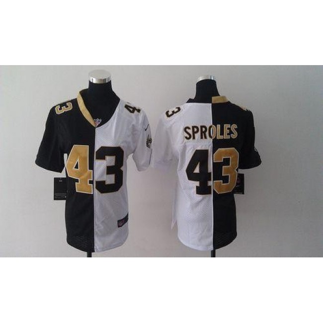 Women's Saints #43 Darren Sproles Black White Stitched NFL Elite Split Jersey