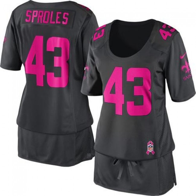 Women's Saints #43 Darren Sproles Dark Grey Breast Cancer Awareness Stitched NFL Elite Jersey