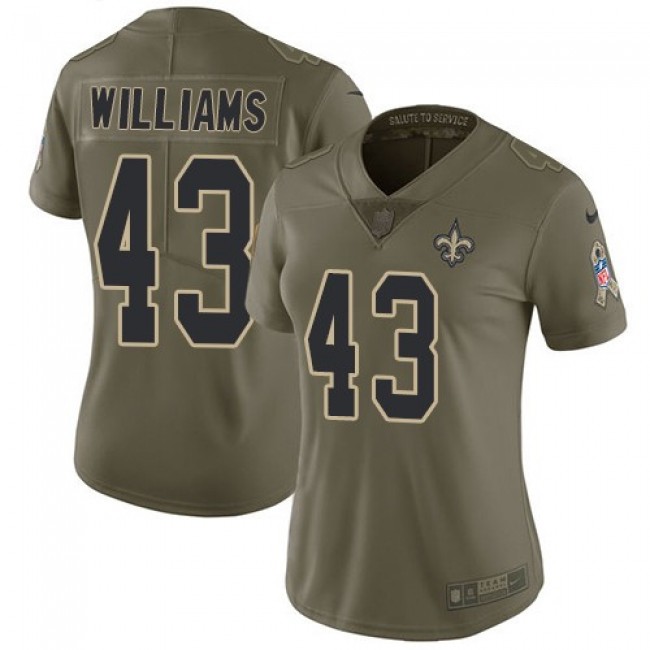 Women's Saints #43 Marcus Williams Olive Stitched NFL Limited 2017 Salute to Service Jersey