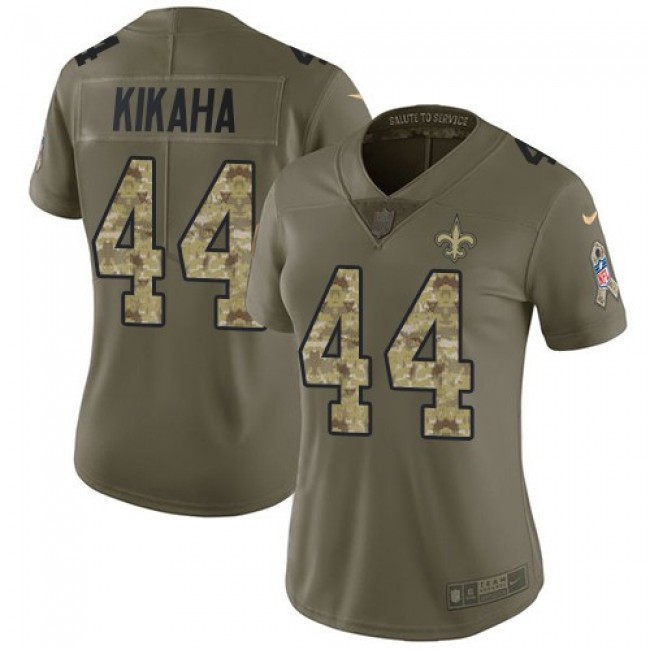Women's Saints #44 Hau'oli Kikaha Olive Camo Stitched NFL Limited 2017 Salute to Service Jersey