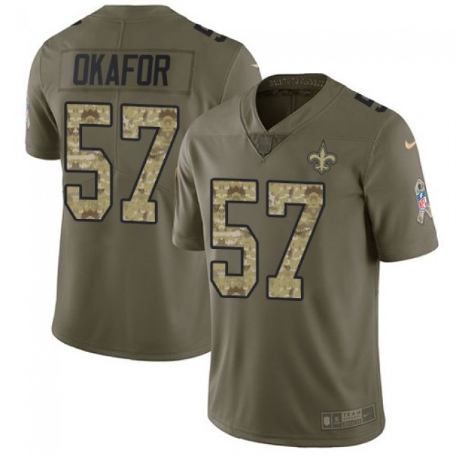 New Orleans Saints #57 Alex Okafor Olive-Camo Youth Stitched NFL Limited 2017 Salute to Service Jersey