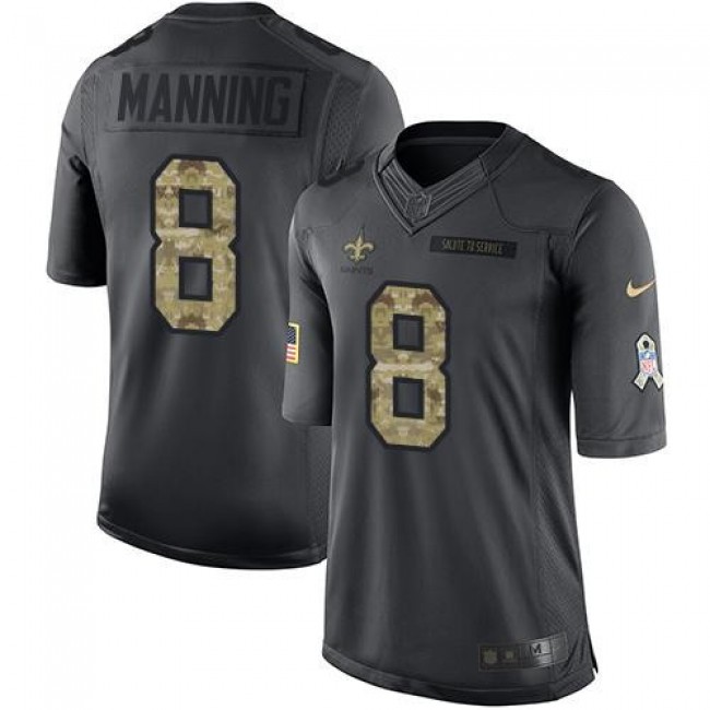 Nike Saints #8 Archie Manning Black Men's Stitched NFL Limited 2016 Salute To Service Jersey