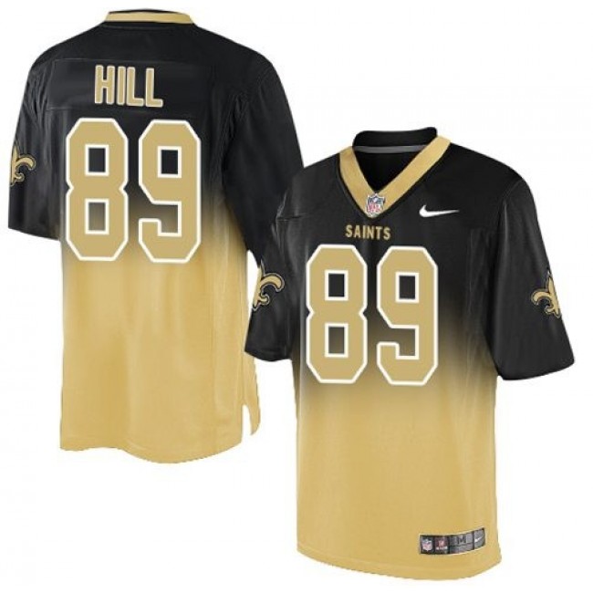 Nike Saints #89 Josh Hill Black/Gold Men's Stitched NFL Elite Fadeaway Fashion Jersey