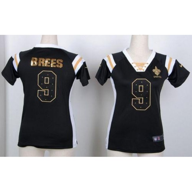 Women's Saints #9 Drew Brees Black Stitched NFL Elite Light Diamond Jersey