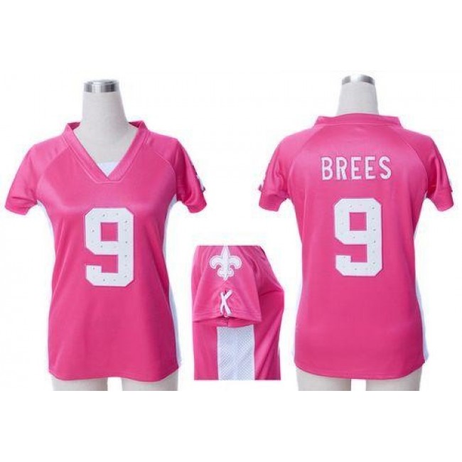 Women's Saints #9 Drew Brees Pink Draft Him Name Number Top Stitched NFL Elite Jersey