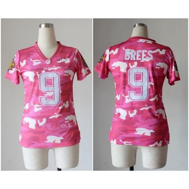 Women's Saints #9 Drew Brees Pink Stitched NFL Elite Camo Jersey