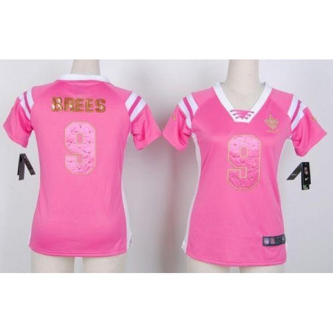 Women's Saints #9 Drew Brees Pink Stitched NFL Elite Draft Him Shimmer Jersey